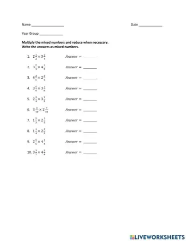 Mixed Numbers - Multiplying Mixed Numbers