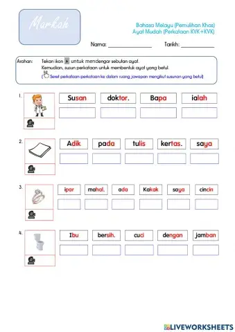 Perkataan KVK+KVK (Ayat Mudah)