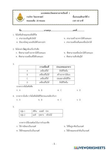 แบบทดสอบ ความหลากหลายของสิ่งมีชีวิต ป.4