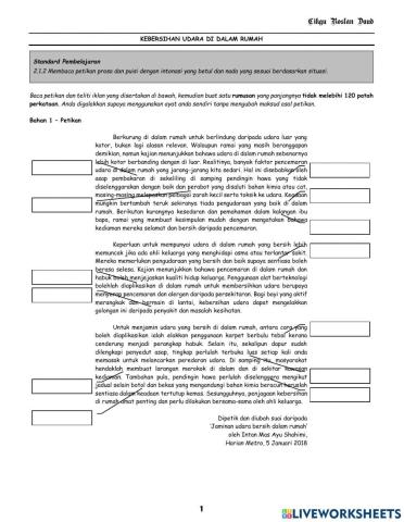 MEMBACA Rumusan Budaya Menjaga Kebersihan (Disediakan oleh Cikgu Roslan Daud)