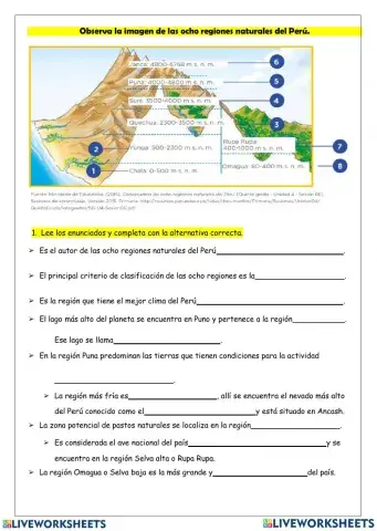 Las ocho regiones del Perú