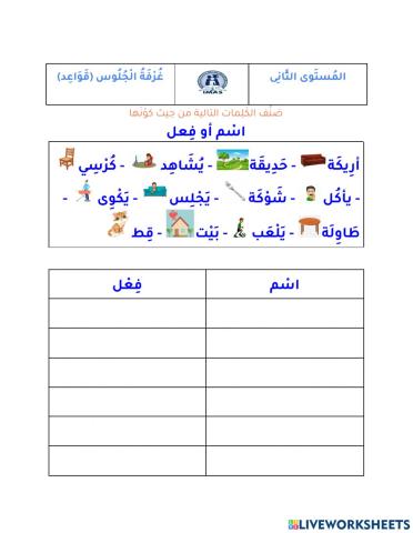 غُرفَةُ الجلُوس - قواعد(اسم أو فعل ) 