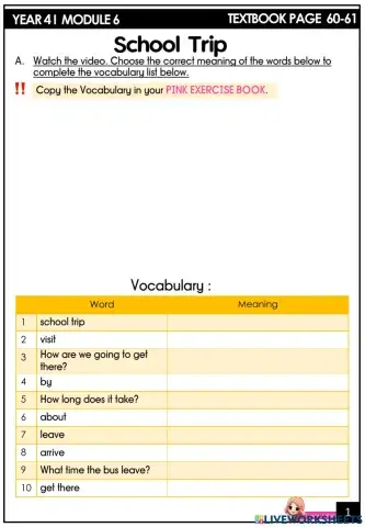 Cefr year 4 module 6 - school trip-writing