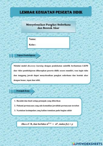 Menyelesaikan Pangkat sederhana dan Bentuk Akar