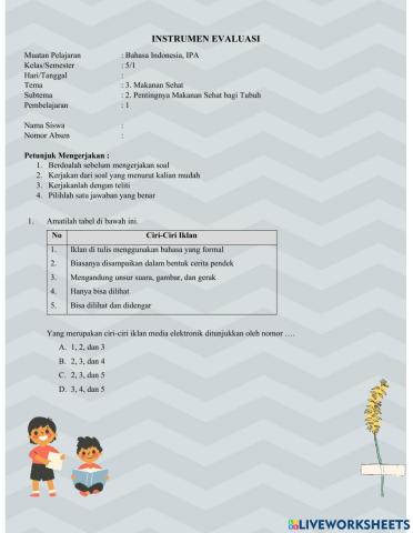 Instrumen Evaluasi Tema 3 PB 2 ST 2