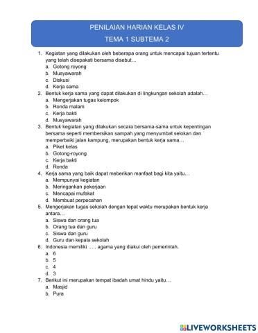 Ulangan Harian Tema 1 Subtema 2