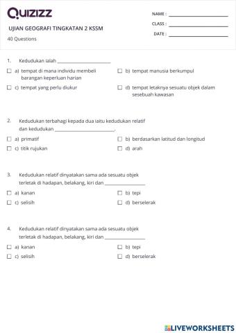 Ujian geografi tingkatan 2