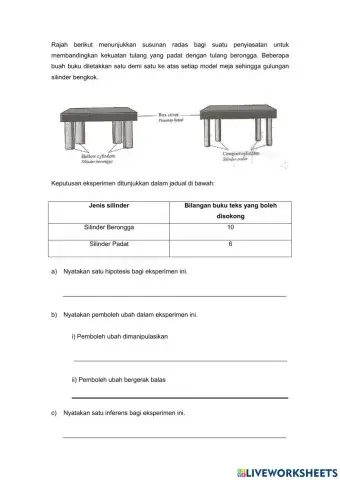 Eksperimen 6.1: Membandingkan kekuatan tulang yang padat dan tulang yang berongga