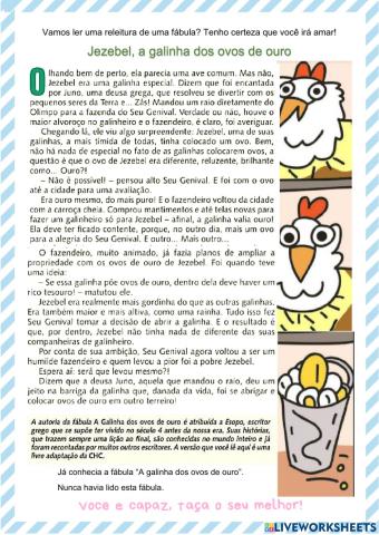 Leitura da semana: Fábula -A galinha Jezebel-