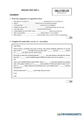 English test unit 3 English File Intermediate