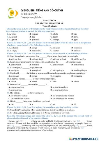 G10-the second term test no 1