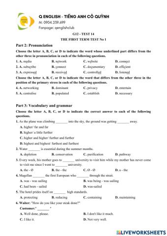 G12-the first term test no 1