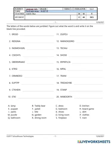 Unscramble the words