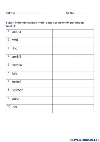 Latihan Kata Berimbuhan Awalan meN-