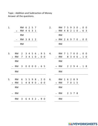 Addition and Subtraction of Money