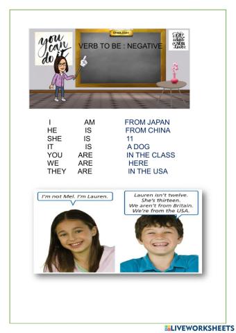 Verb to be negative presentation