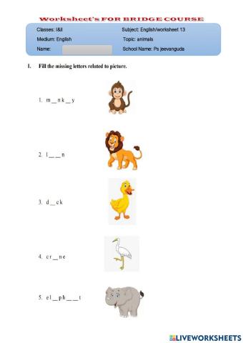 Animals worksheet 13