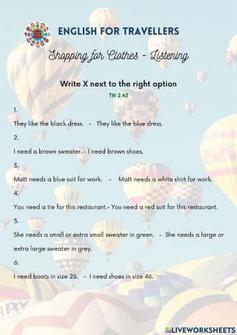 Listening - Shopping for clothes - Travellers IPI