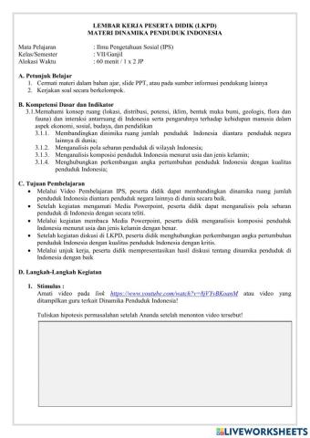 LKPD IPS 7 Dinamika Penduduk Indonesia
