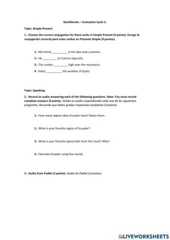 Evaluation Bachillerato Cycle 3