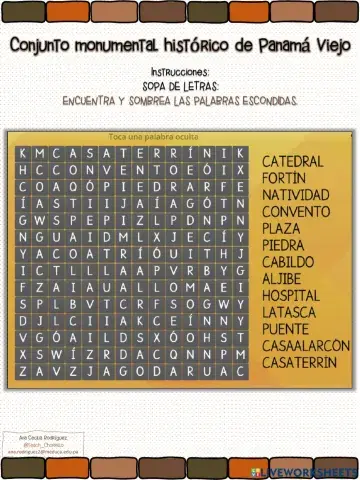 Sopa de Letras - Conjunto monumental histórico de Panamá Viejo