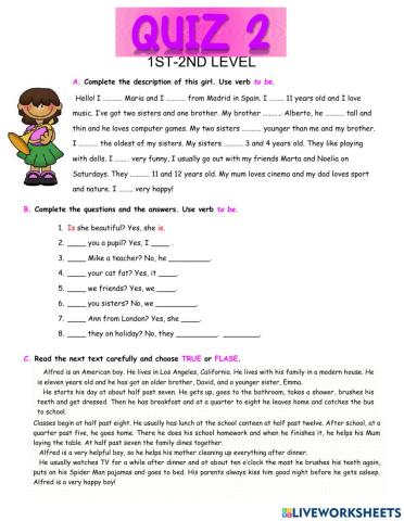 Quiz 2: Simple Present - Verb To be