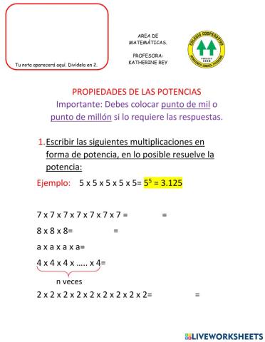 Propiedades de la Potenciación