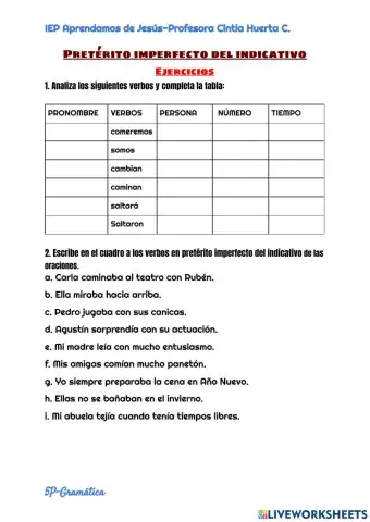 Pretérito imperfecto del indicativo