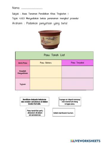 Menyediajkan bekas penanaman mengikut prosedur