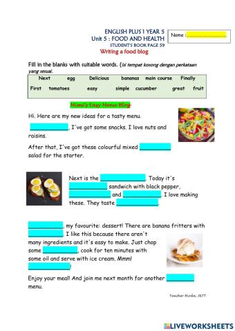 CEFR Year 5 Food and health (writing a food blog)