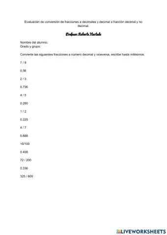 Conversión de fracciones a decimales y viceversa