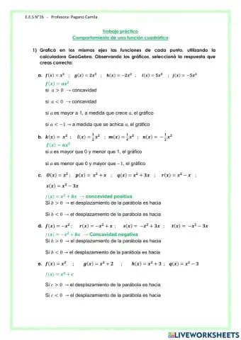 Comportamiento de una función cuadrática