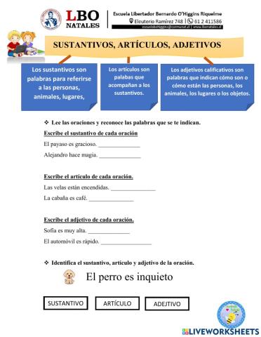 Sustantivos, artículos, adjetivos