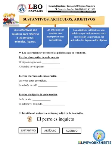 Sustantivos, artículos, adjetivos