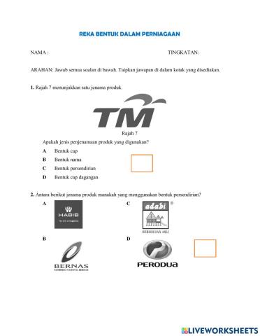 SOALAN OBJEKTIF REKA BENTUK DALAM PERNIAGAAN