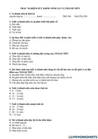 Câu hỏi về sức khỏe sinh sản