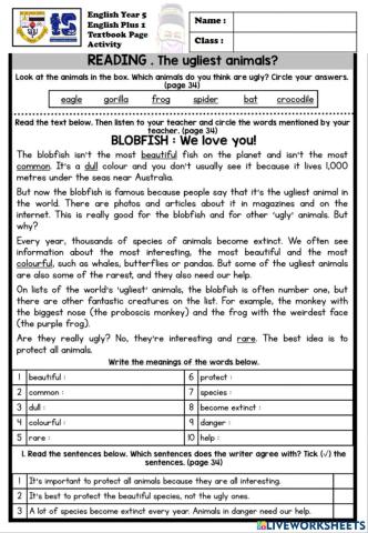 Live worksheet english plus 1 year 5 textbook page 34