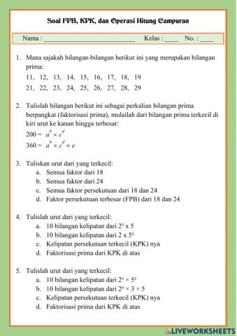 KPK, FPB, dan Operasi Hitung Campuran