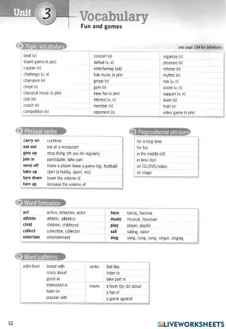 Des.UNIT 3: Vocabs (Fun and games)
