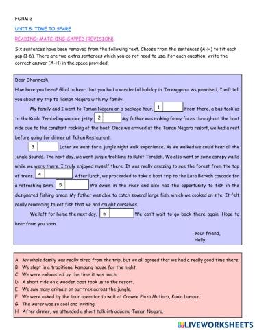 Form 3 reading gapped text