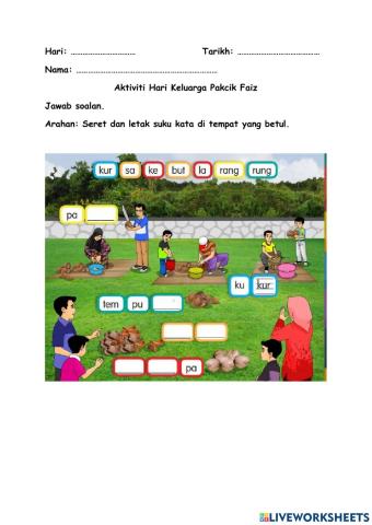 Seret jawapan dan letakkan di petak dengan betul