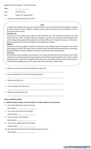 English worksheet Chapter 1 - Fantastic Animals