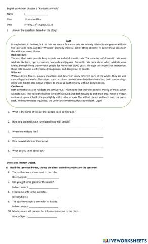 English worksheet Chapter 1 - Fantastic Animals