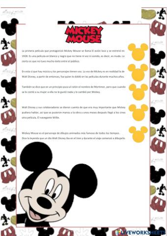Lectura comprensiva (Mickey Mouse)