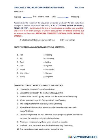 Gradable and non-gradable adjecyives