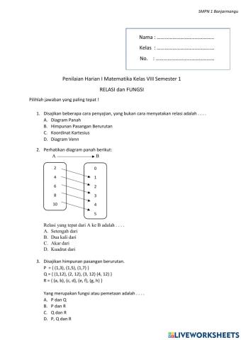 PH 1. Relasi dan Fungsi