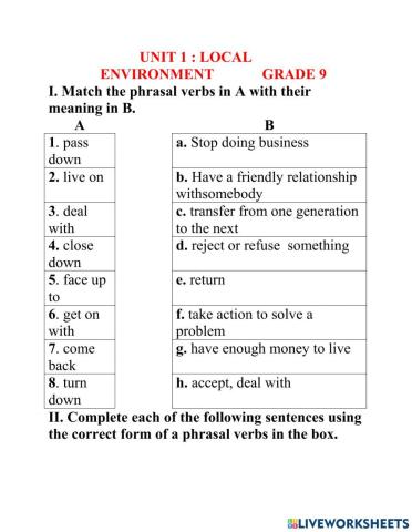 Lớp 9 unit 1 LOCAL ENVIRONMENT(I---V)