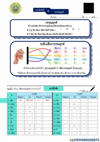 แบบฝึกหัดที่ 1.4 วรรณยุกต์