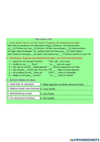 Test Lektion 4 A2