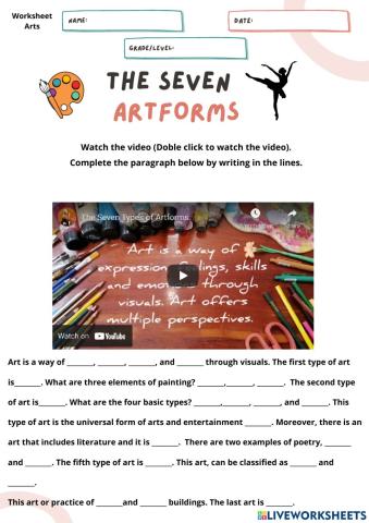 The Seven Artforms-Worksheet 2021